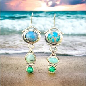 Turquise and Malachite Dangle Earrings